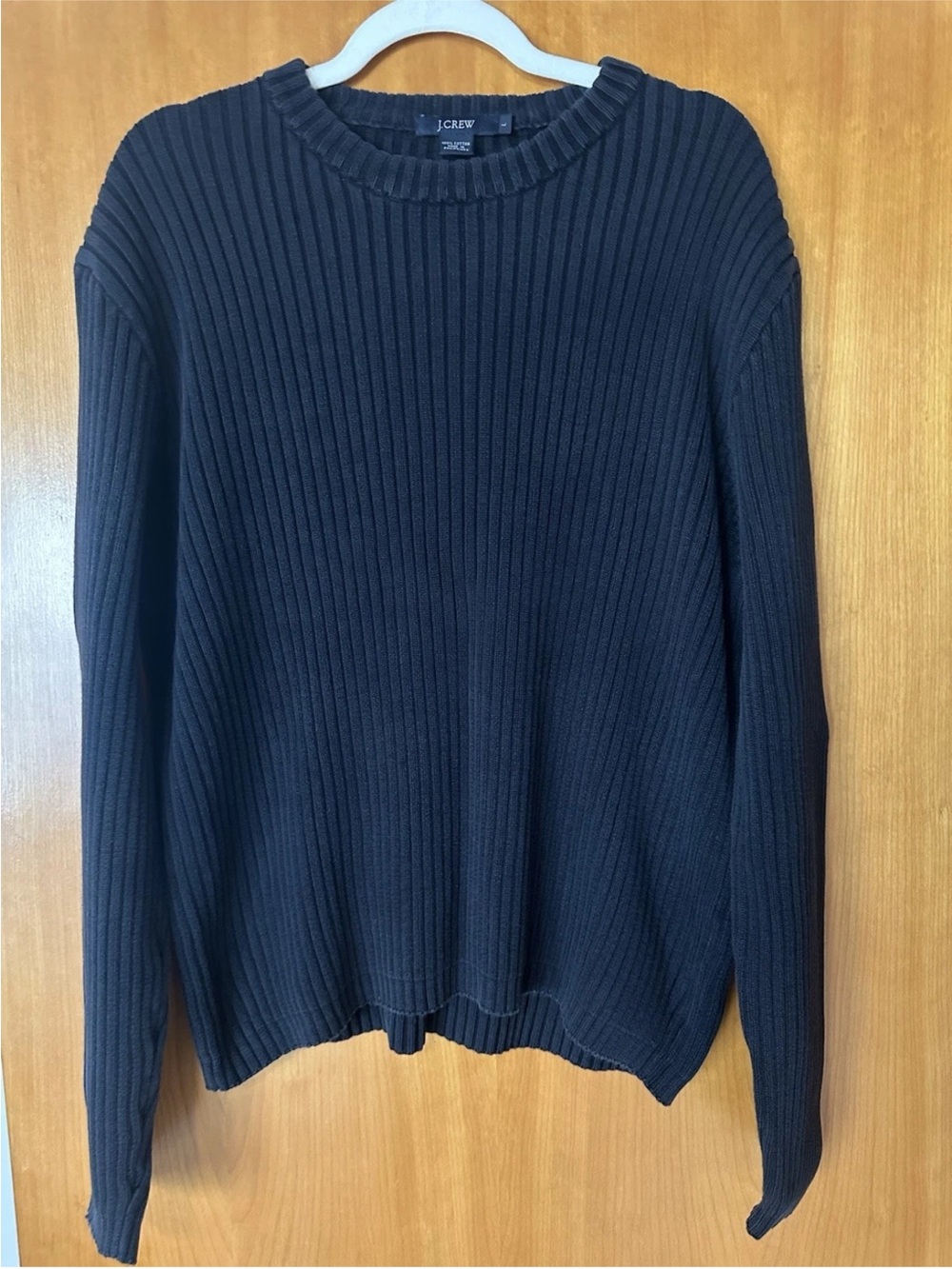 J.Crew Men's Ribbed Knit Crewneck Cotton Pullover Sweater Navy Size L